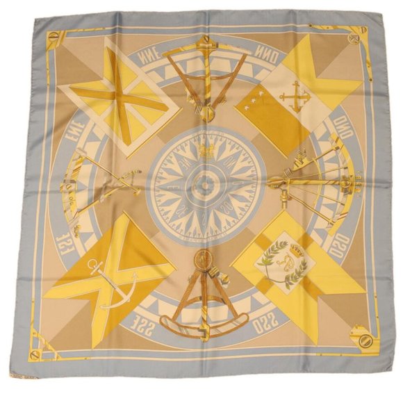 HERMES Carre 90 SEXTANTS Scarf Silk Light Blue Yellow Auth - Picture 1 of 16